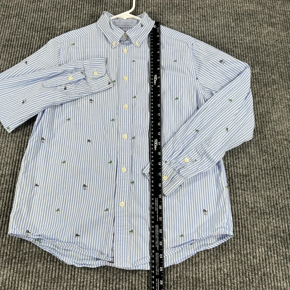 Ralph Lauren Shirt Boys Large 14-16 Blue White Striped Button Down Flag Preppy